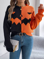 Women's graphic knit sweater with crew neckline and ribbed trims