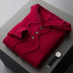 Men's plain knitted hoodie with drawstring hood and button placket