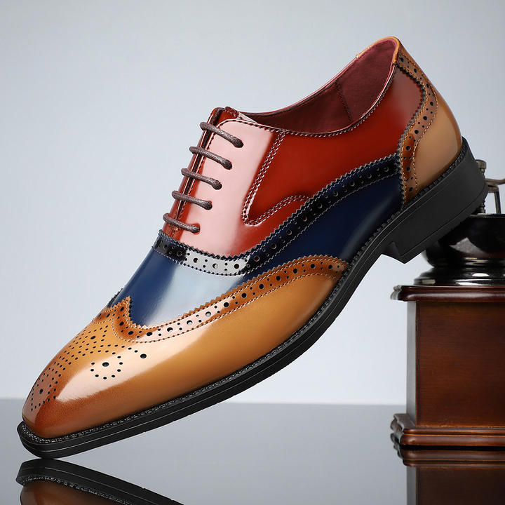 Men's multi-colour lace-up brogue dress shoes with perforated wingtip detailing