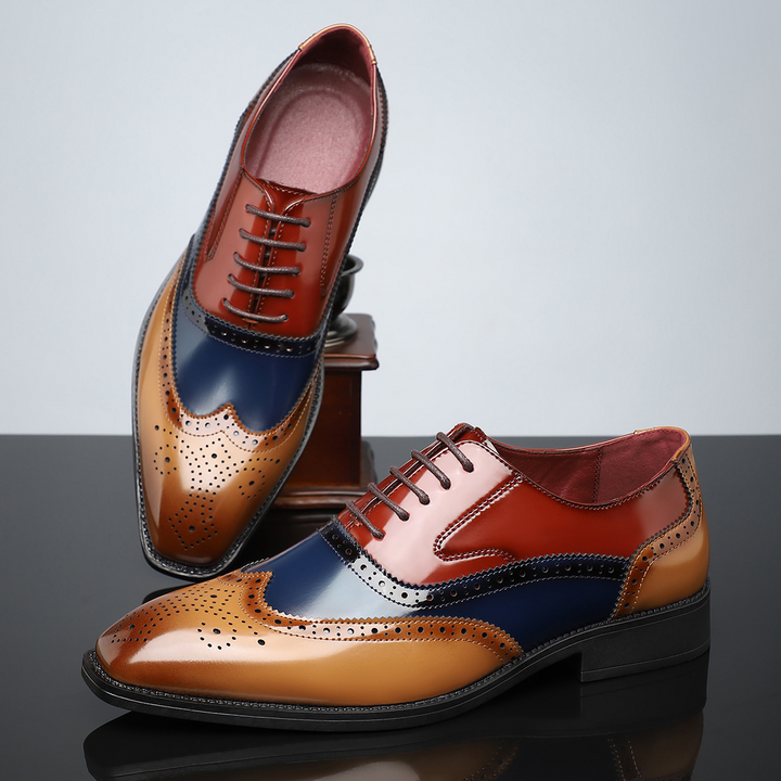 Men's multi-colour lace-up brogue dress shoes with perforated wingtip detailing