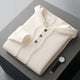 Men's plain knitted hoodie with drawstring hood and button placket