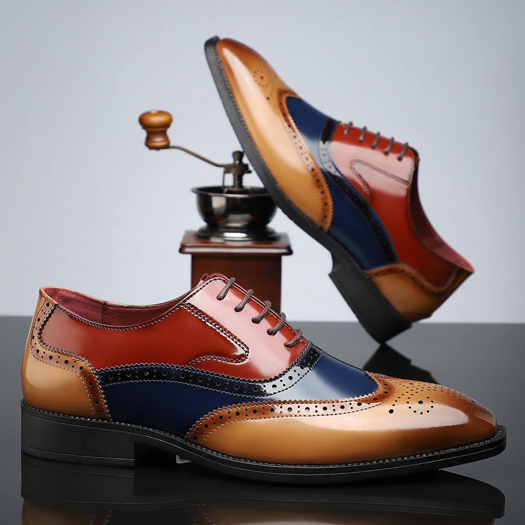 Men's multi-colour lace-up brogue dress shoes with perforated wingtip detailing
