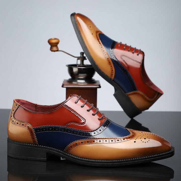 Men's multi-colour lace-up brogue dress shoes with perforated wingtip detailing