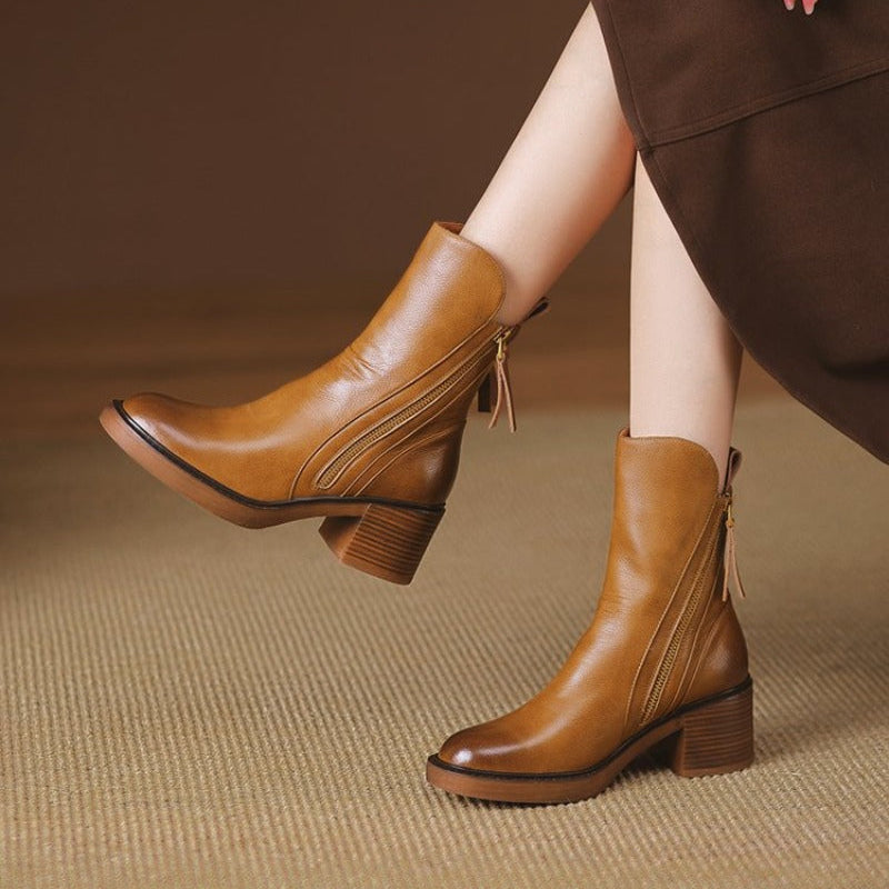 Women's ankle boots with side zipper and block heel