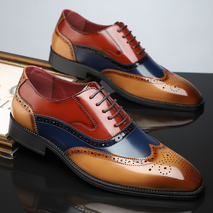 Men's multi-colour lace-up brogue dress shoes with perforated wingtip detailing