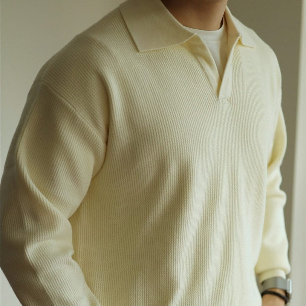 Men's collared long sleeve knit polo shirt