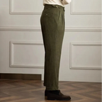 Women's pleated wide-leg corduroy trousers with high waist