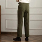 Women's pleated wide-leg corduroy trousers with high waist