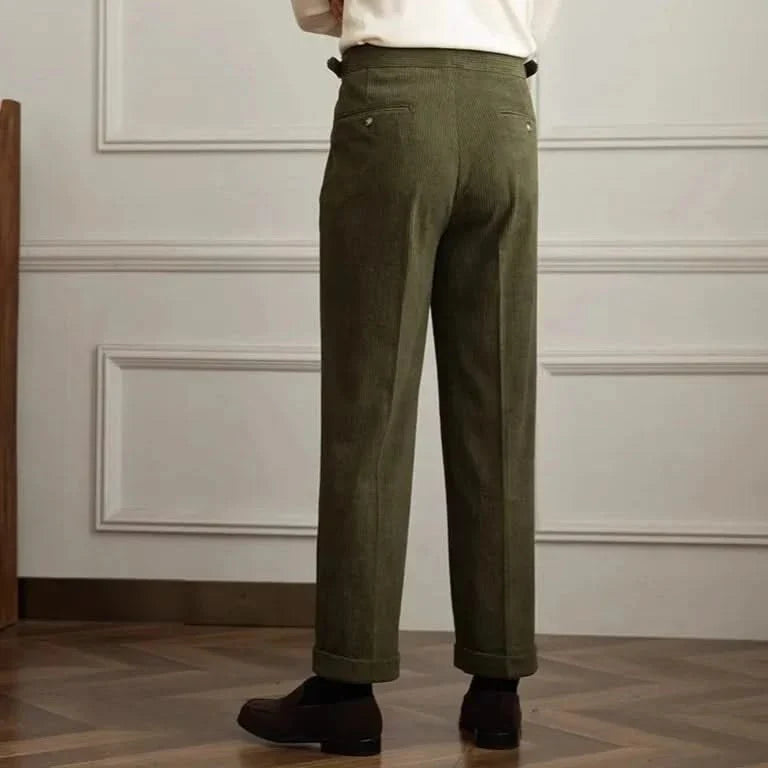 Women's pleated wide-leg corduroy trousers with high waist
