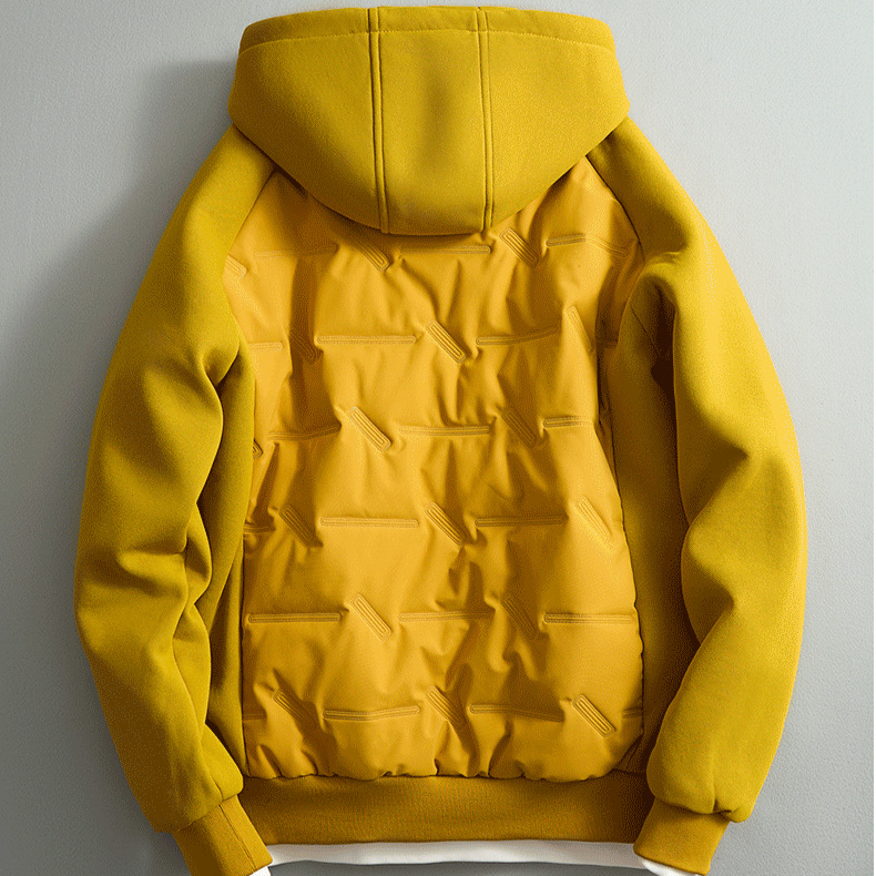 Men's hooded puffer jacket with quilted front and long sleeves