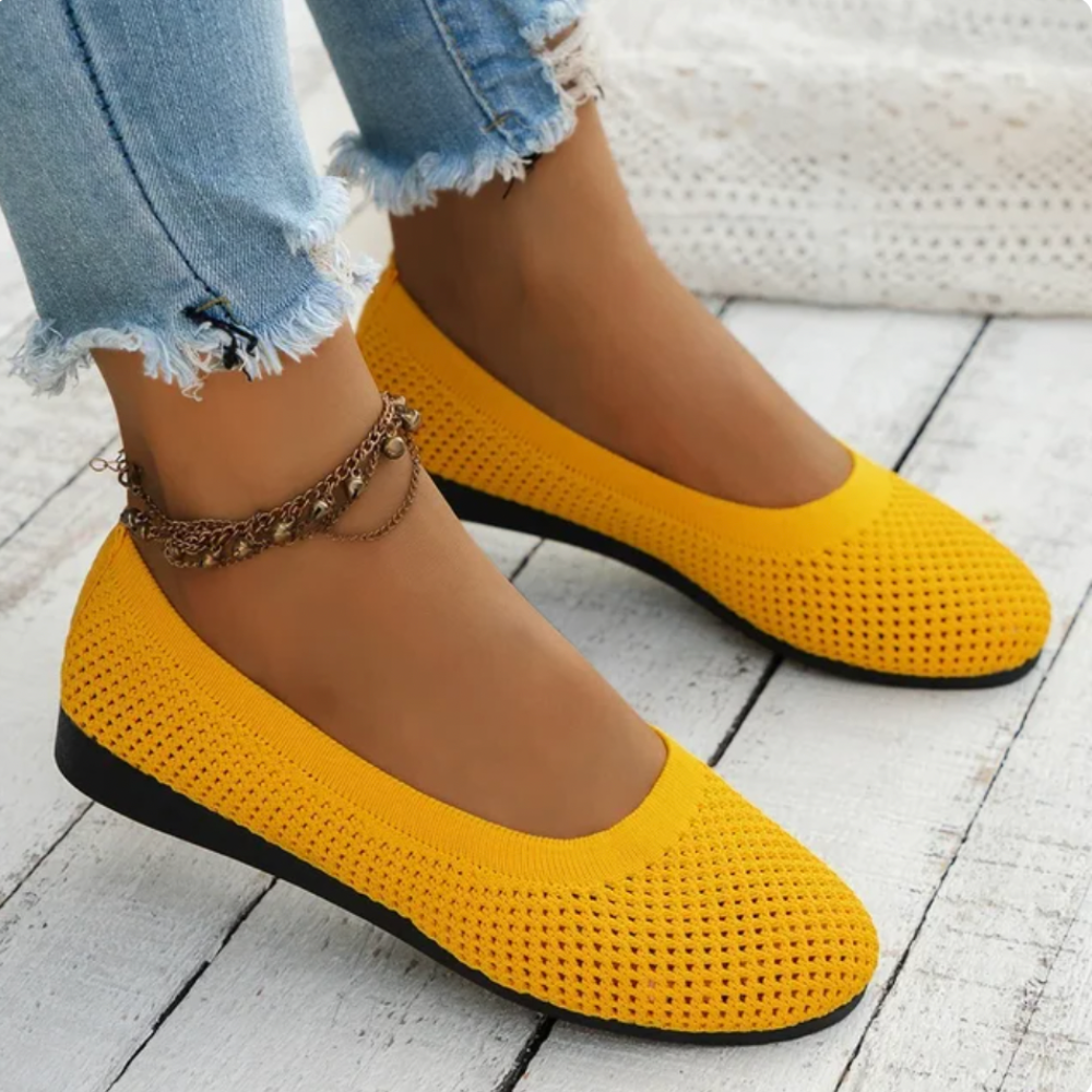 Women's knitted mesh ballet flats with round toes and flat soles