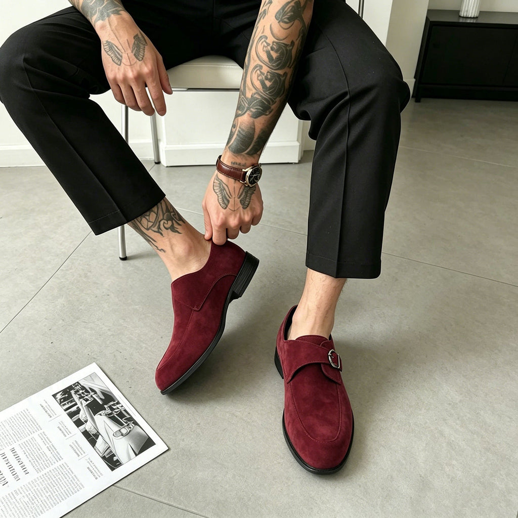 Men's monk strap loafers with buckle fastening, almond toes and low heels