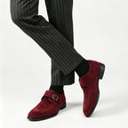 Men's monk strap loafers with buckle fastening, almond toes and low heels