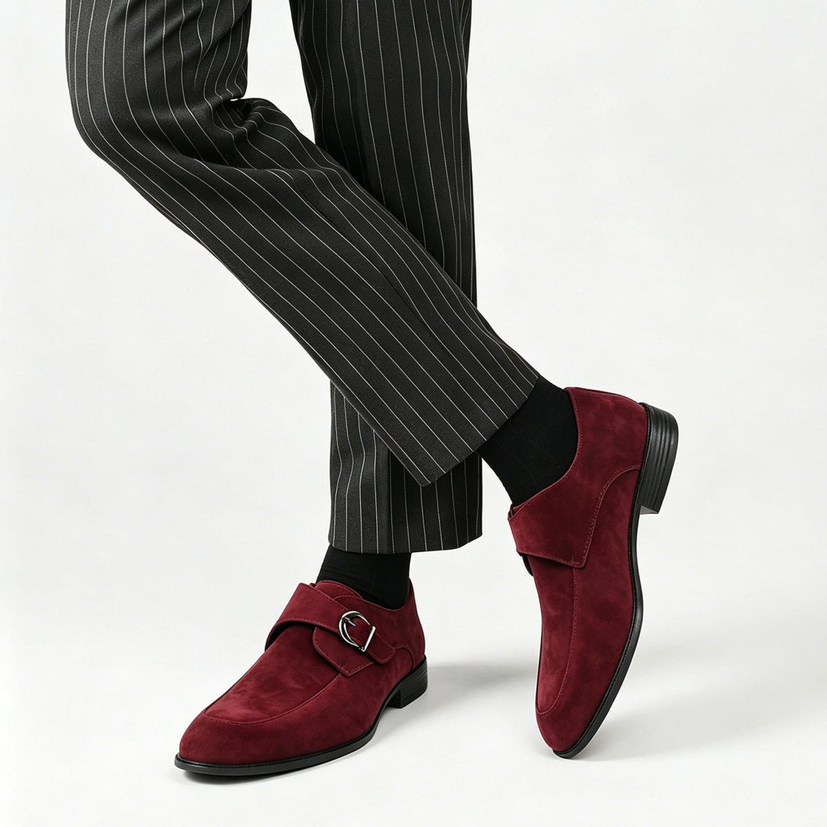 Men's monk strap loafers with buckle fastening, almond toes and low heels