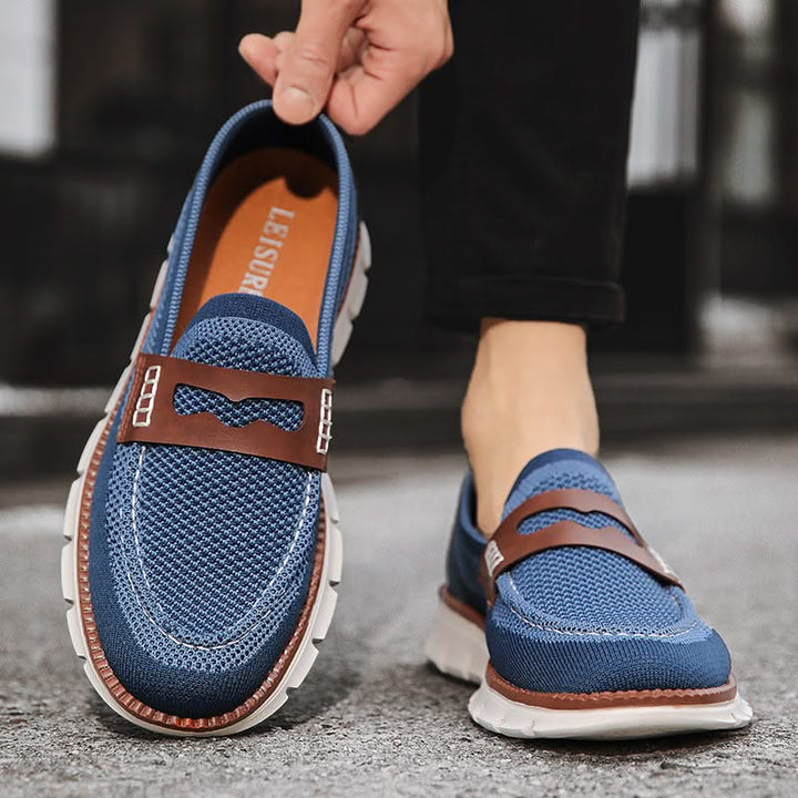 Mesh loafers with penny strap and thick flat sole