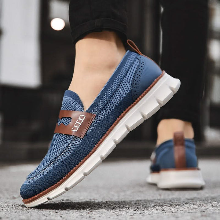 Mesh loafers with penny strap and thick flat sole