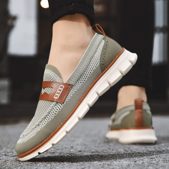 Mesh loafers with penny strap and thick flat sole