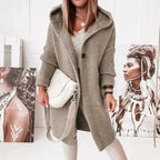 Women's long ribbed hooded cardigan with button front and oversized fit