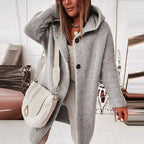 Women's long ribbed hooded cardigan with button front and oversized fit
