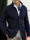Men's textured knit cardigan with stand collar and button front