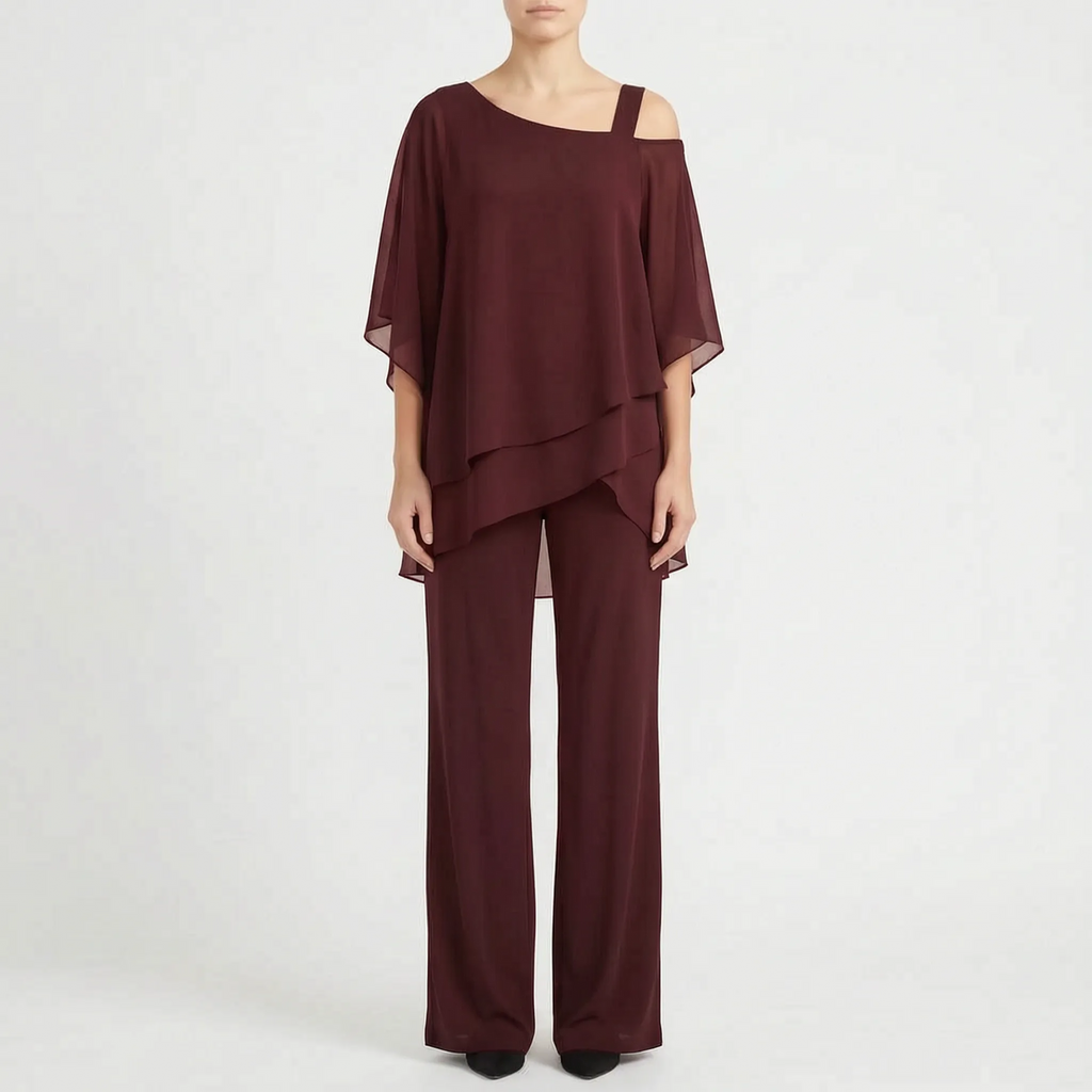 Drapeva  - Asymmetrical Draped Two-Piece Co-Ord Set Attending Evening Events