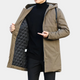 Men's long hooded coat with zip front and diamond-quilted lining