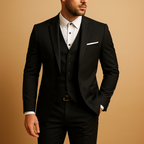 Men's three piece suit with notch lapels and button waistcoat