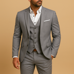 Men's three piece suit with notch lapels and button waistcoat