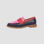 Women's color-block slip-on loafers with rounded toes and flat soles