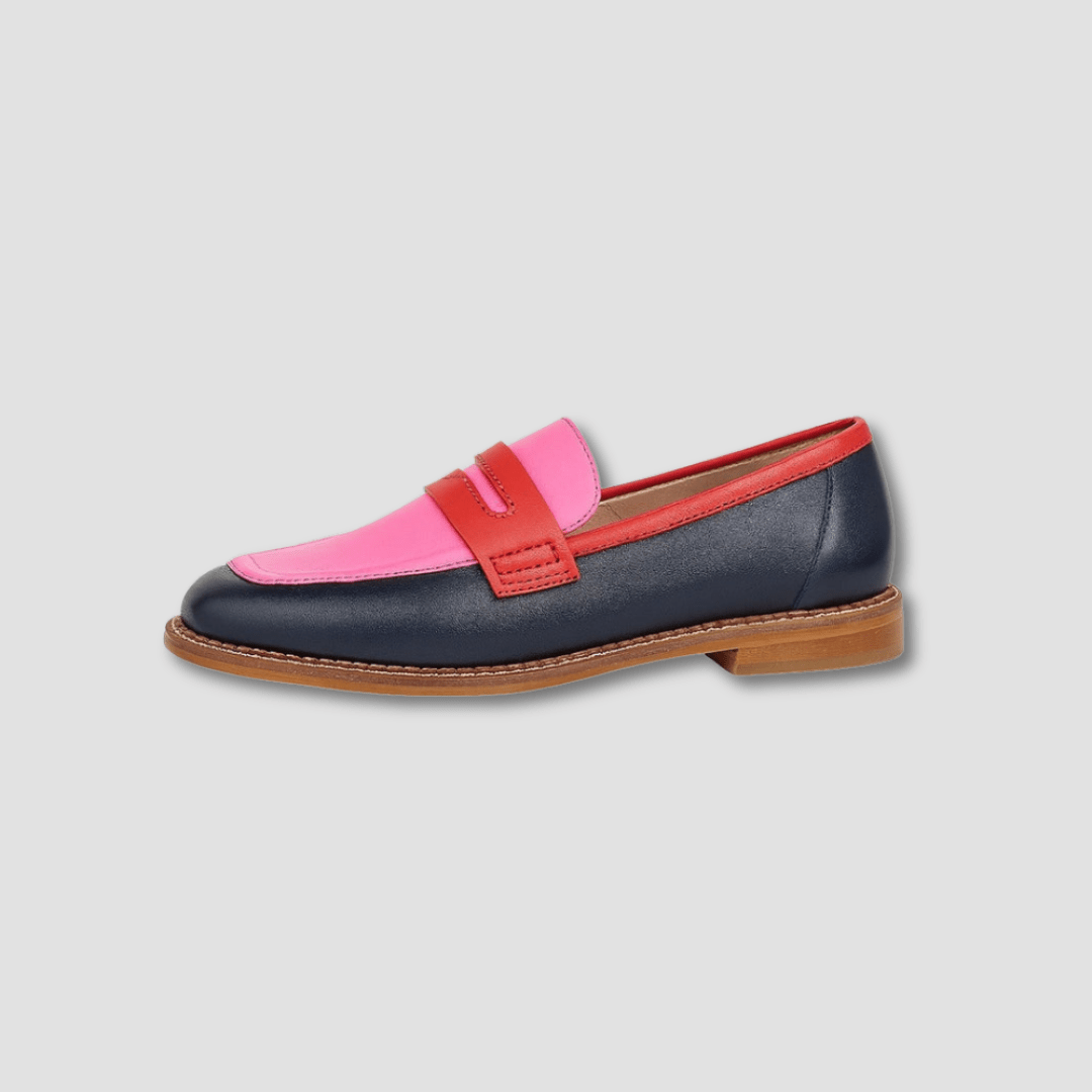 Women's color-block slip-on loafers with rounded toes and flat soles