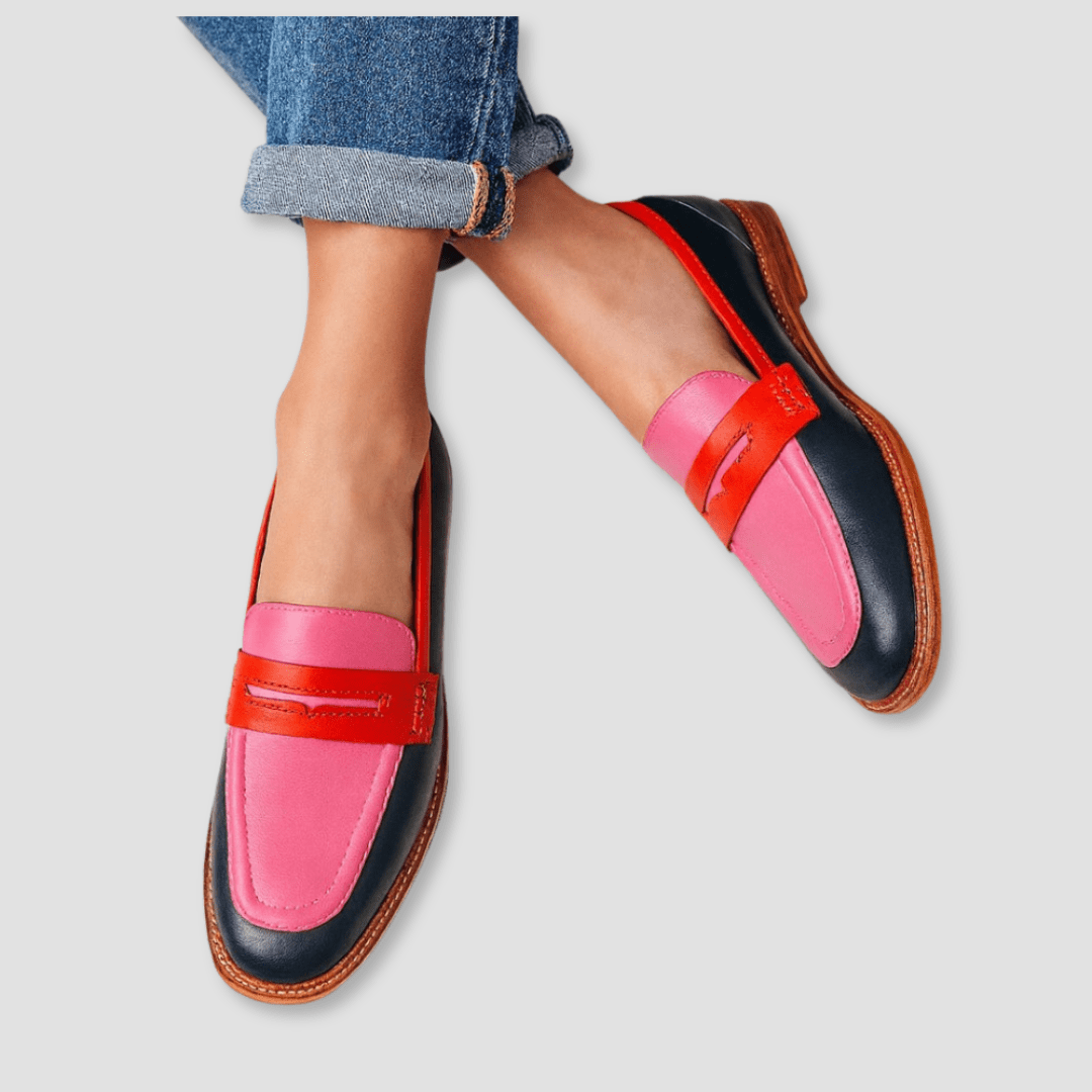 Women's color-block slip-on loafers with rounded toes and flat soles