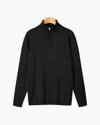 Half-zip ribbed sweater with mock neck and long sleeves