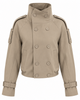 Women's beige cropped double-breasted trench jacket with high collar and belted cuffs