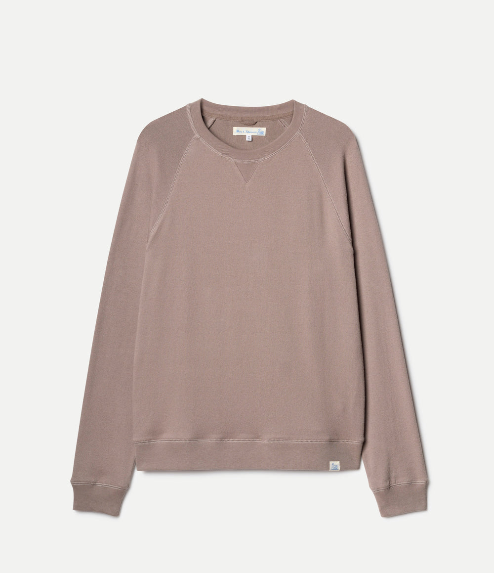 Taupe men's raglan sweatshirt with crew neck and ribbed trims