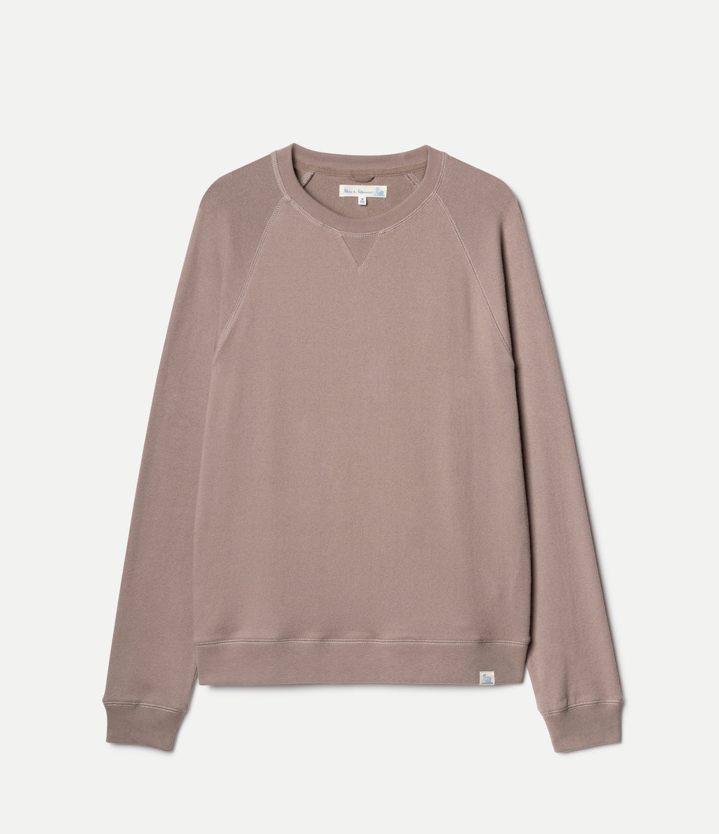 Taupe men's raglan sweatshirt with crew neck and ribbed trims
