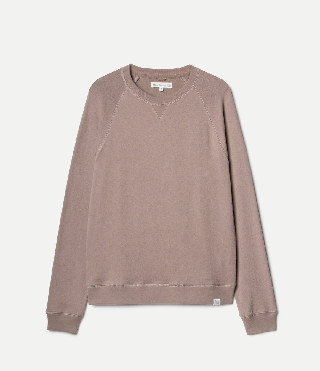 Taupe men's raglan sweatshirt with crew neck and ribbed trims