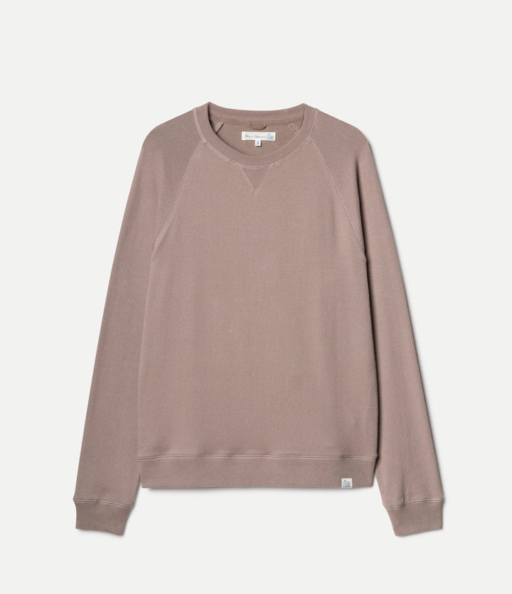 Taupe men's raglan sweatshirt with crew neck and ribbed trims
