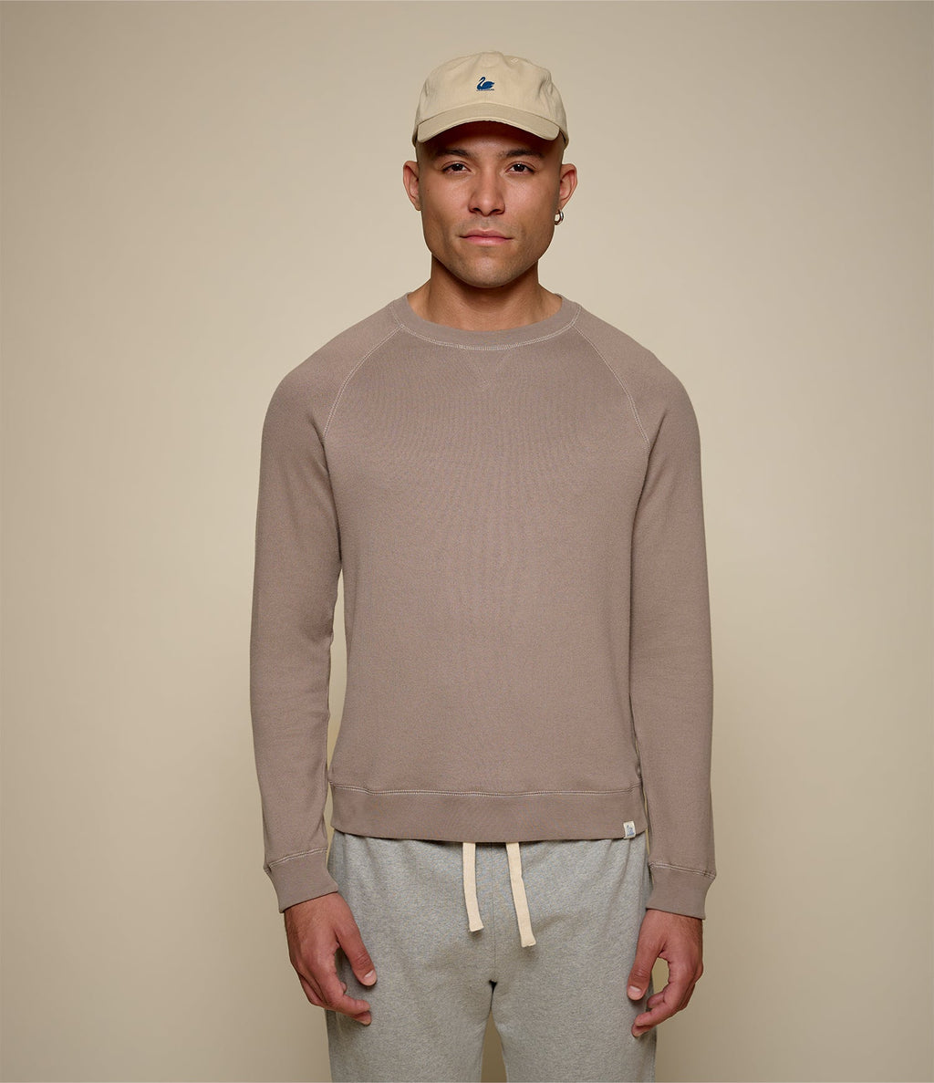 Taupe men's raglan sweatshirt with crew neck and ribbed trims