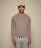 Taupe men's raglan sweatshirt with crew neck and ribbed trims