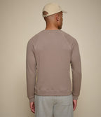 Taupe men's raglan sweatshirt with crew neck and ribbed trims