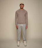 Taupe men's raglan sweatshirt with crew neck and ribbed trims