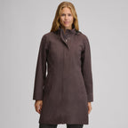Women's hooded waterproof trench coat with long sleeves and front pockets