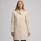 Women's hooded waterproof trench coat with long sleeves and front pockets
