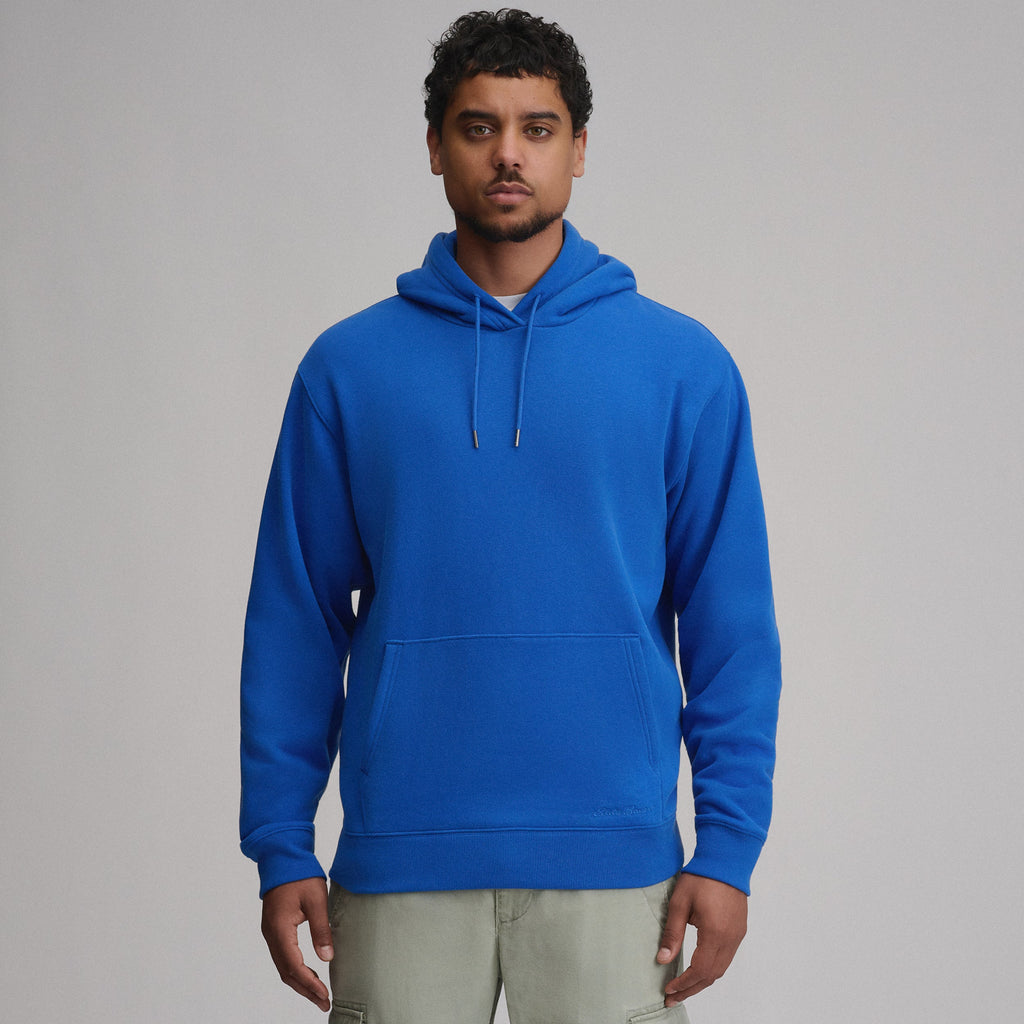 Men's plain pullover hoodie with drawstring hood and front kangaroo pocket