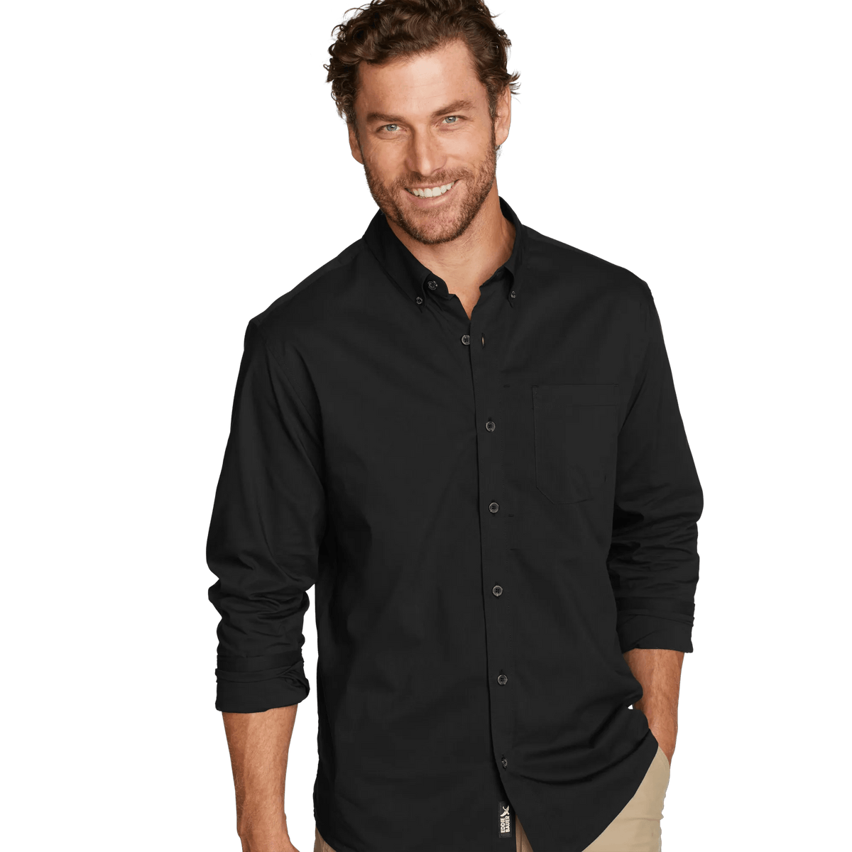 Men's checked long-sleeve shirt with button-down collar and chest pocket