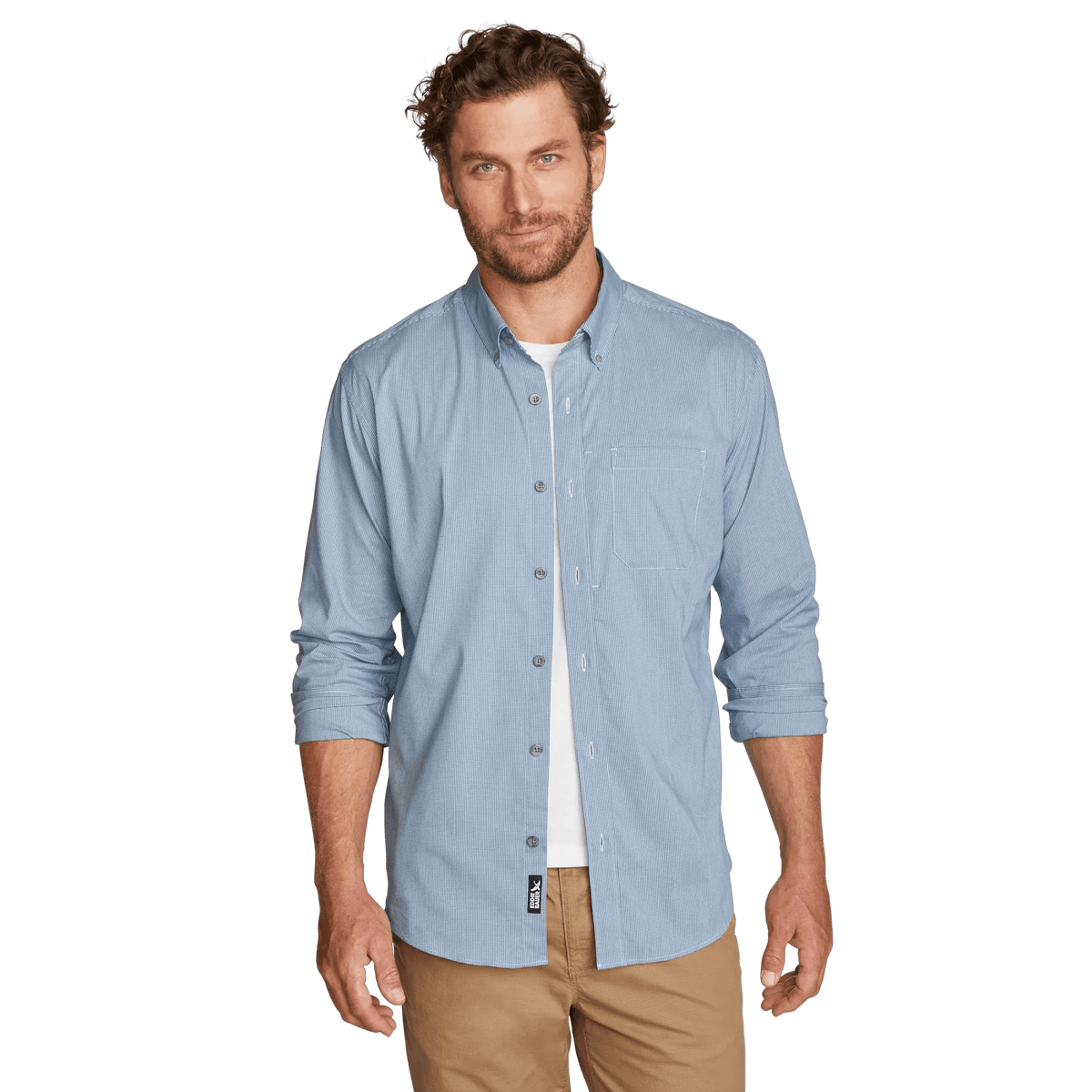 Men's checked long-sleeve shirt with button-down collar and chest pocket