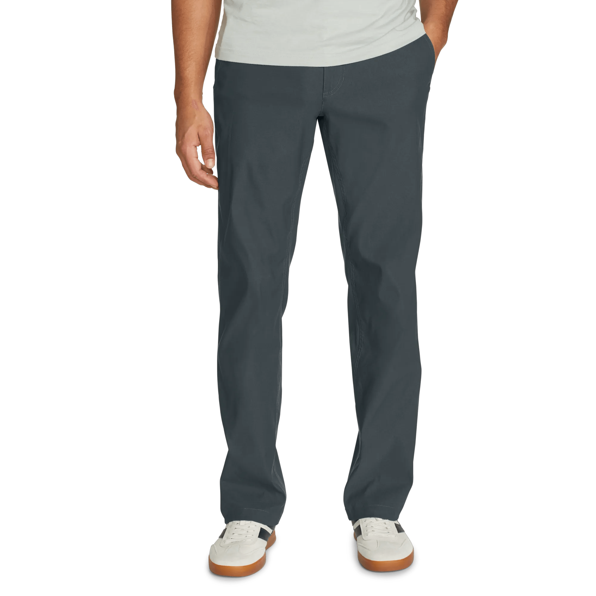 Men's straight leg chino trousers shown in multiple colours