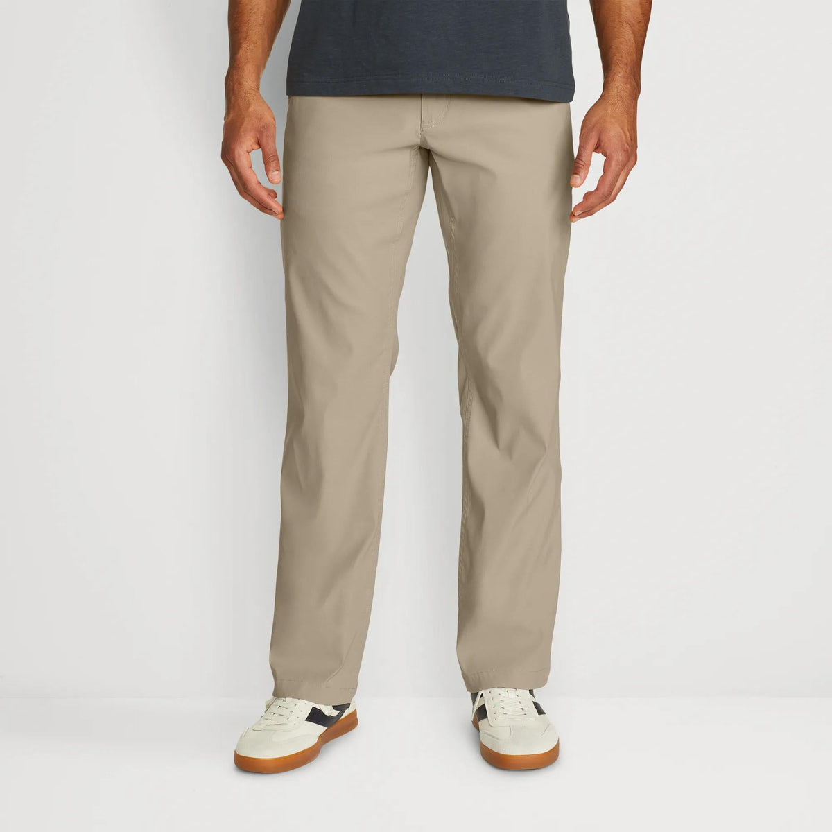 Men's straight leg chino trousers shown in multiple colours