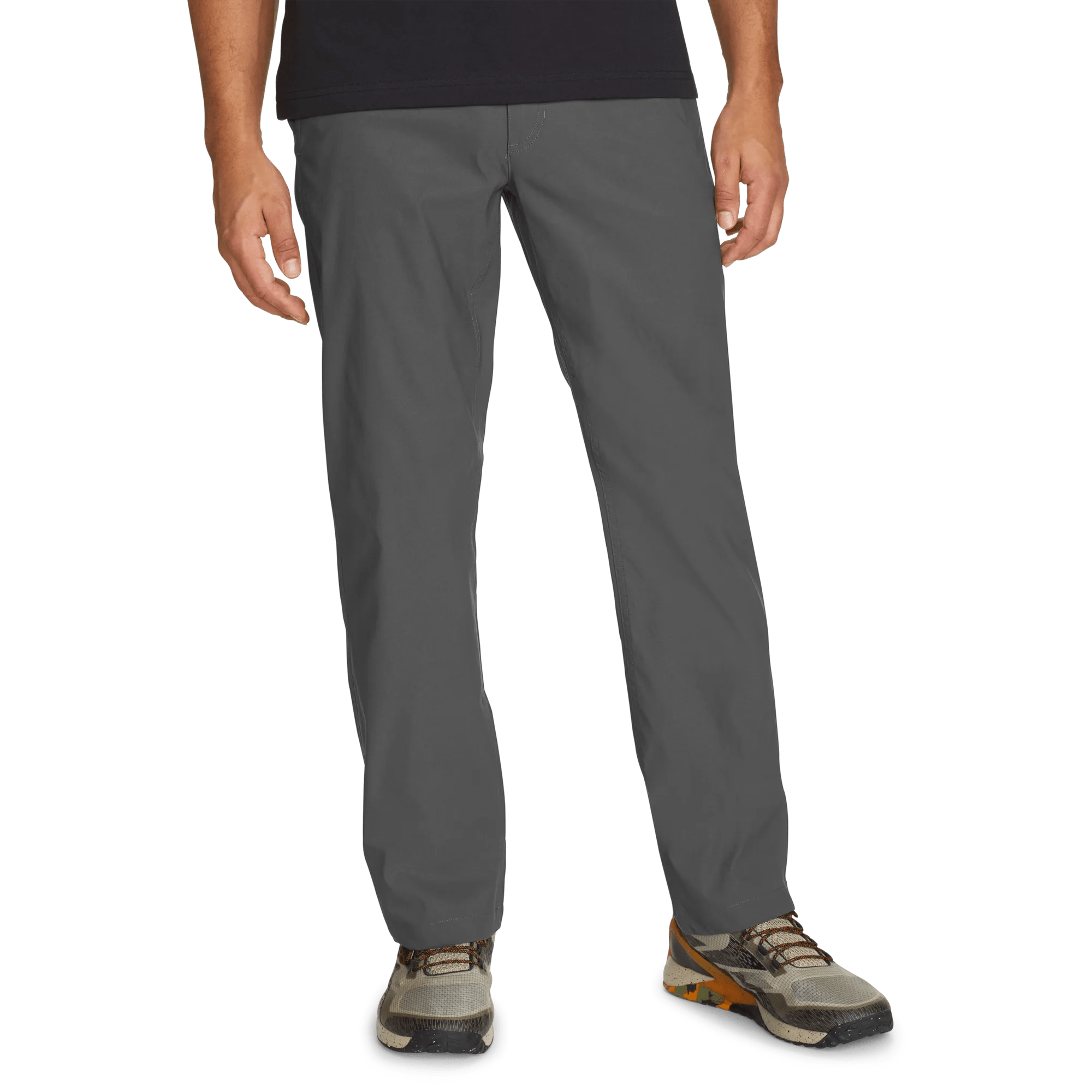 Men's straight leg chino trousers shown in multiple colours