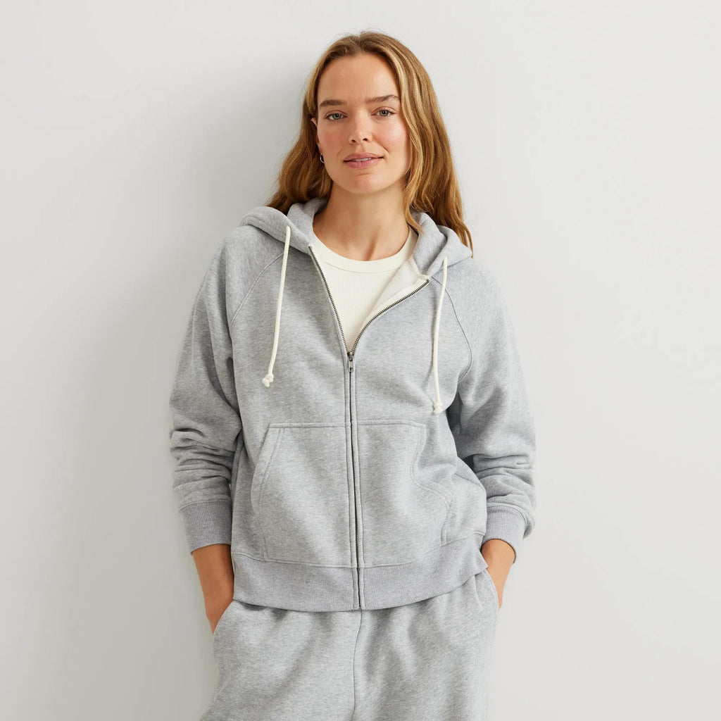 Women's full-zip hoodie with drawstring hood and front pouch pockets